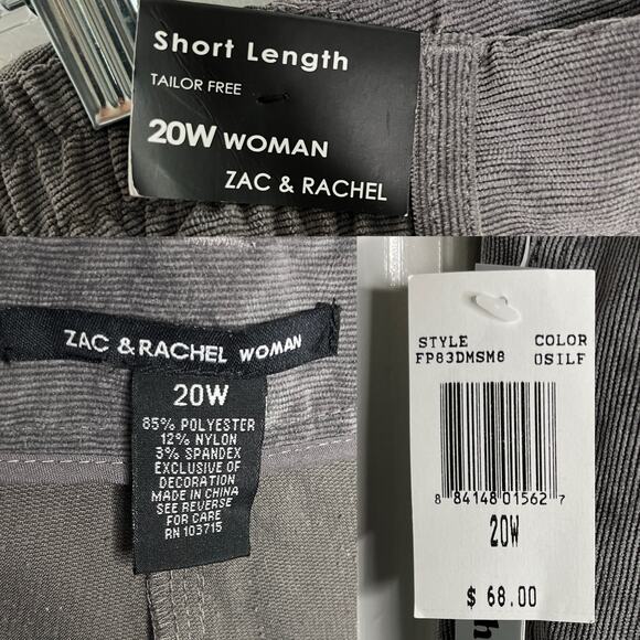 Zac & Rachel Woman Corduroy Pants 20W Silver Fox Short Length New - Picture 8 of 14
